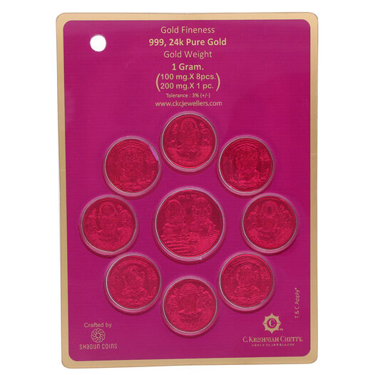 1gm Foil Coin Set of9Pcs-Lakshmi&Ganesha