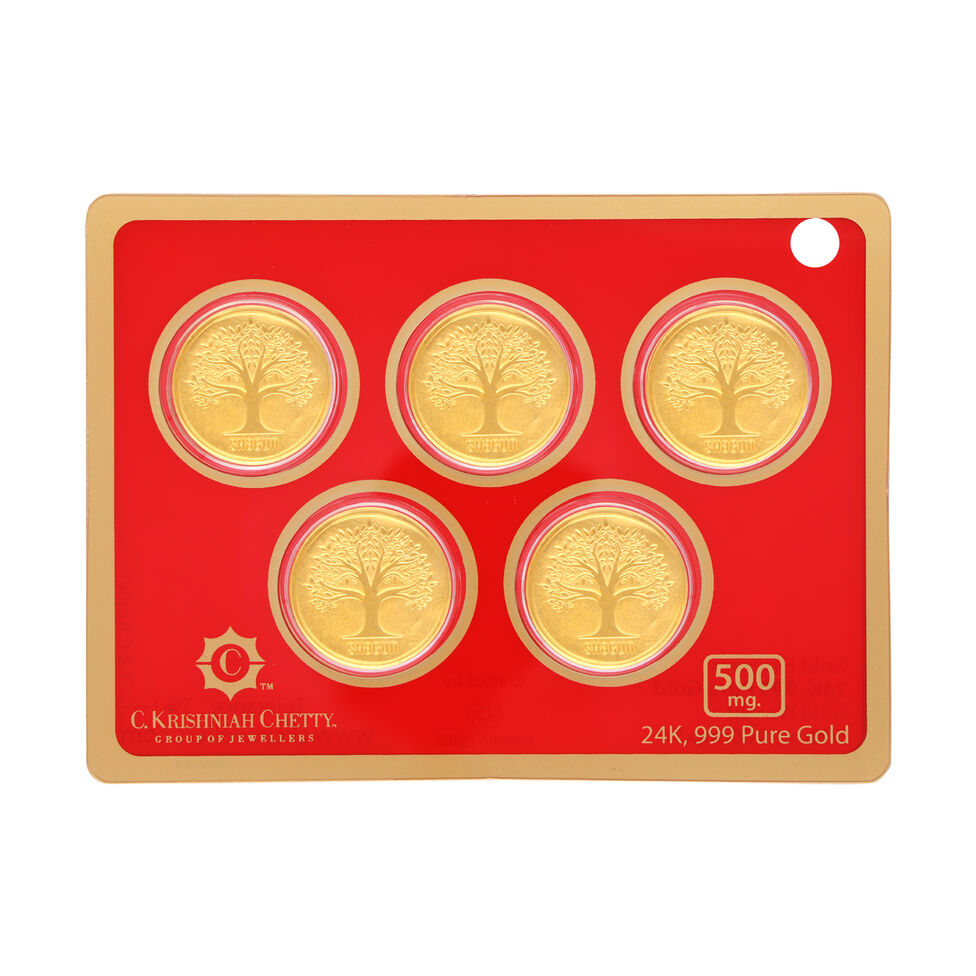 500mg Gold Foil Coin Set of5 Pieces-Tree