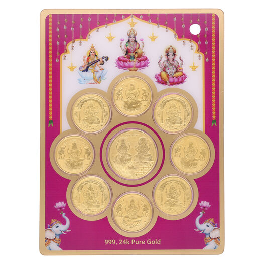 1gm Foil Coin Set of9Pcs-Lakshmi&Ganesha