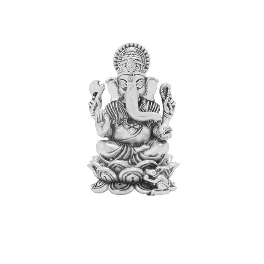 Silver Idol Ganesh siting w/o Prabhavali