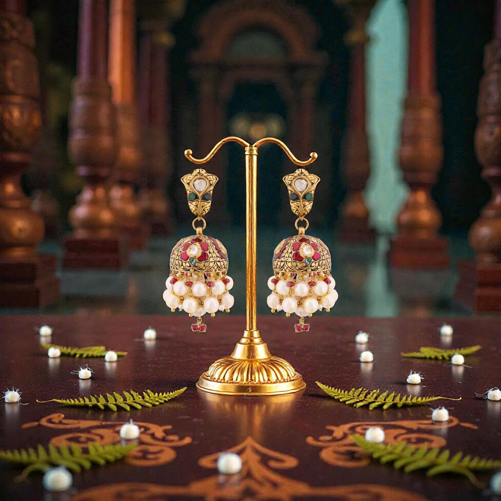 GOLD EARDROPS IN KUNDALAVELAI DESIGN