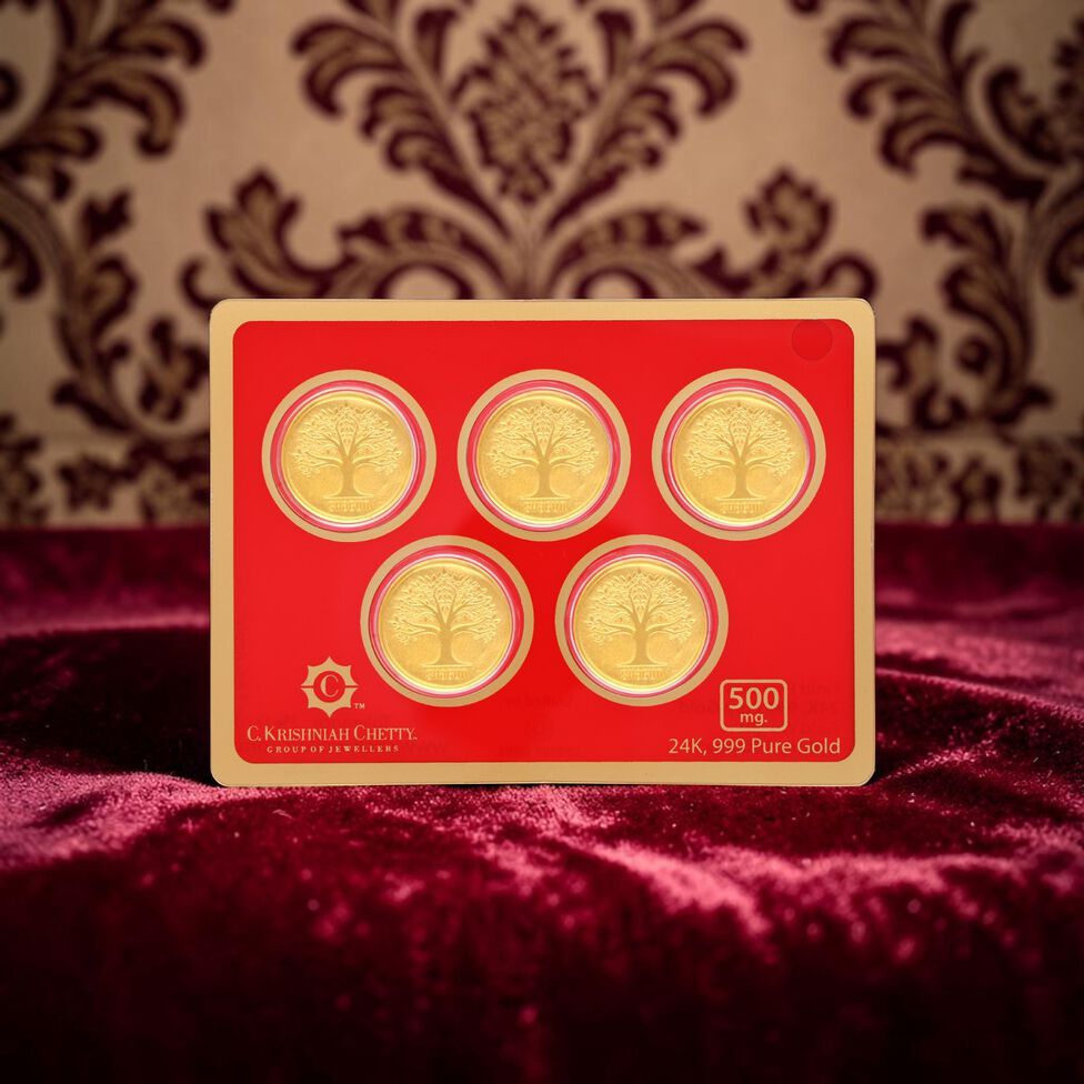 500mg Gold Foil Coin Set of5 Pieces-Tree