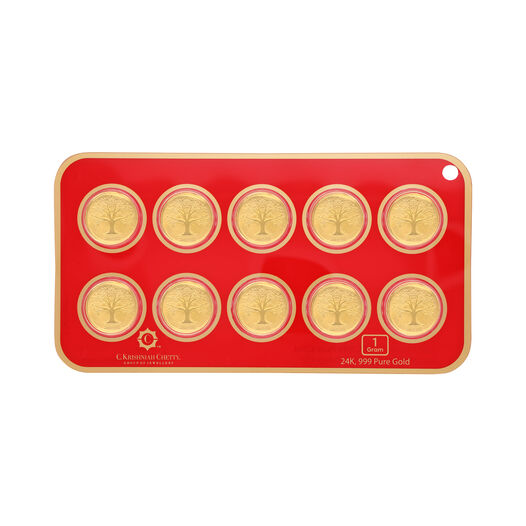 1gm Gold Foil Coin Set of 10 Pieces-Tree
