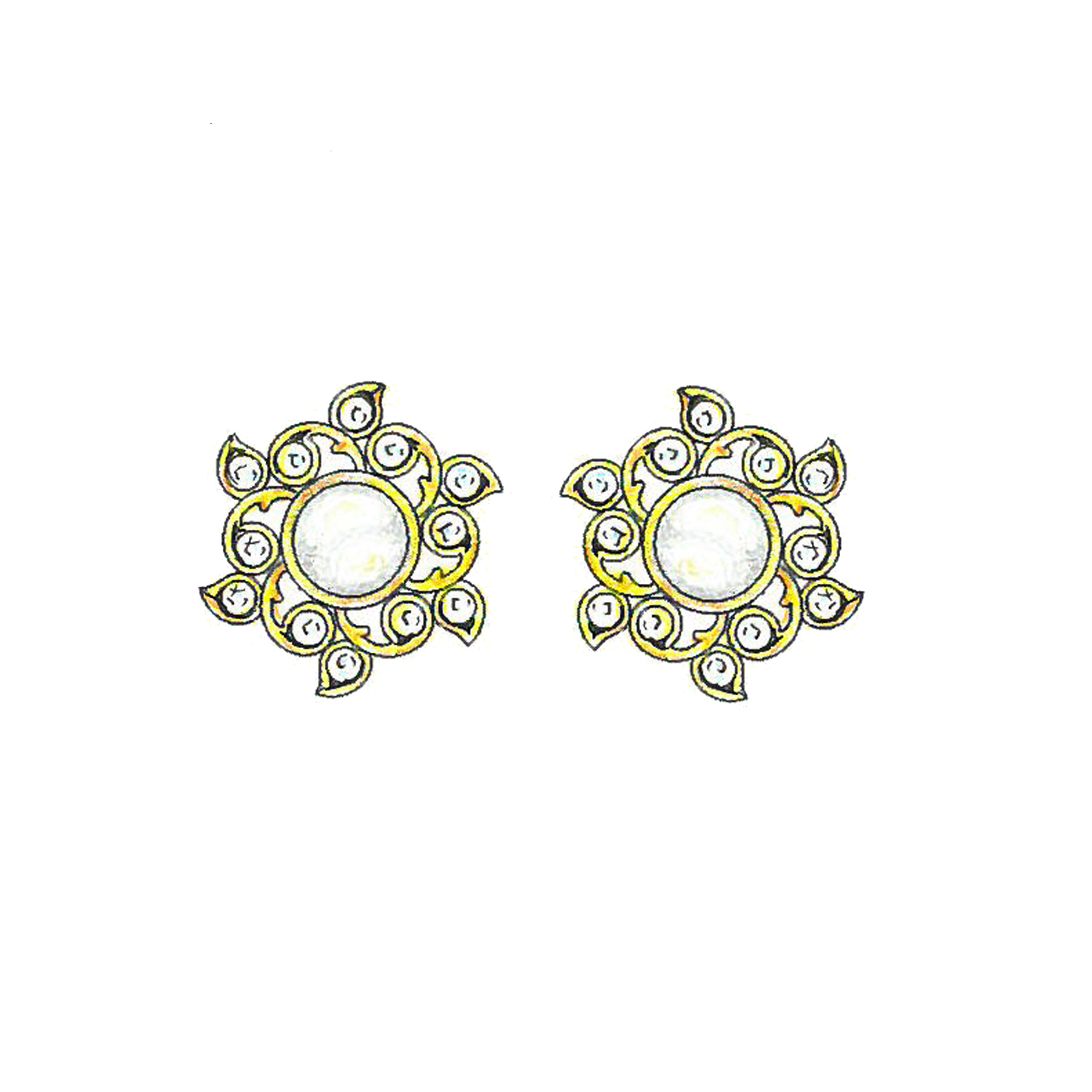 Diamond Earstud Set With Pearls