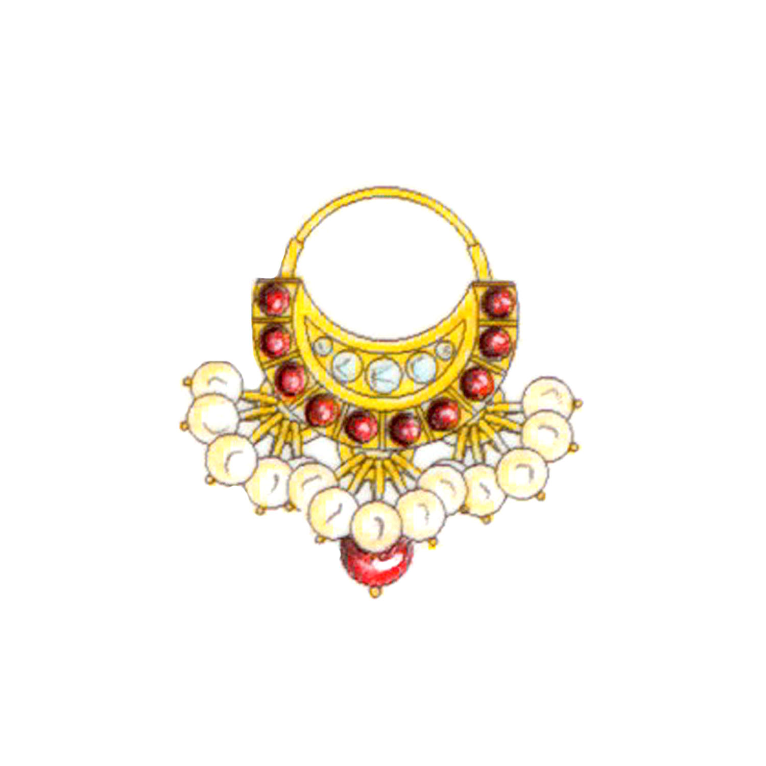 Gold Nose Ring Set With Uncut Diamonds and Gemstones