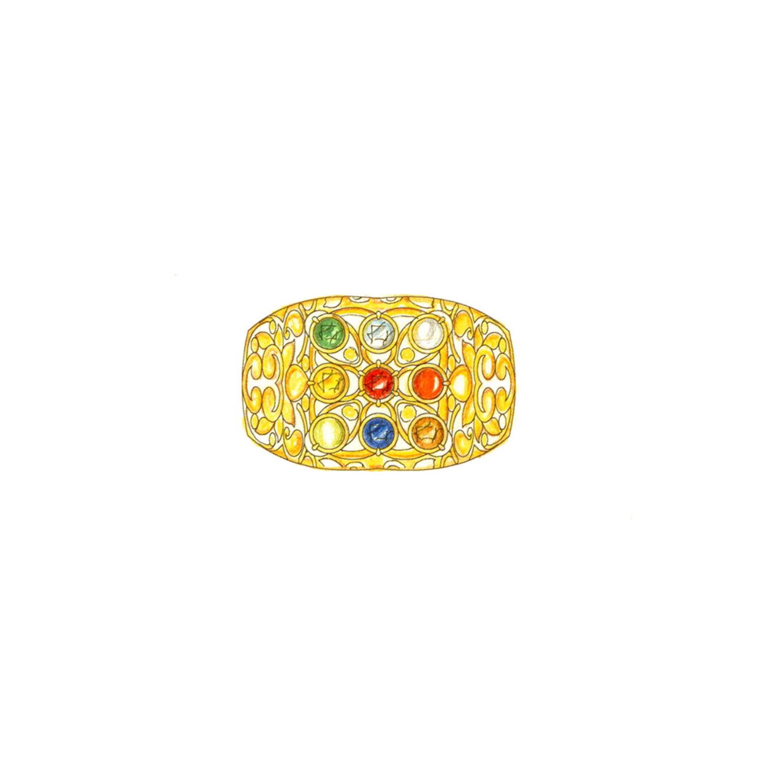 Gold Ring Set With Navaratna Gemstones