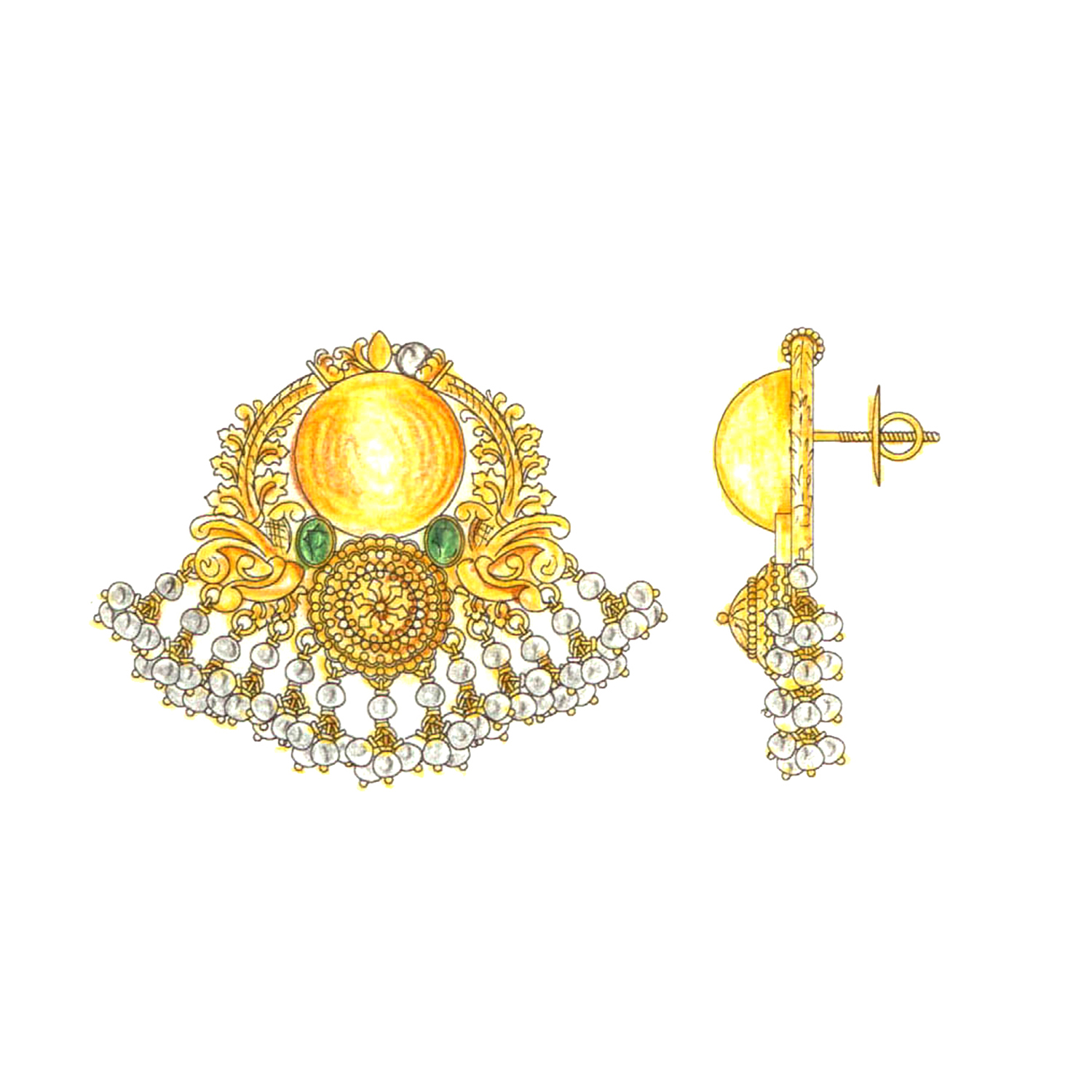 Gold Earrings Set With Gemstones