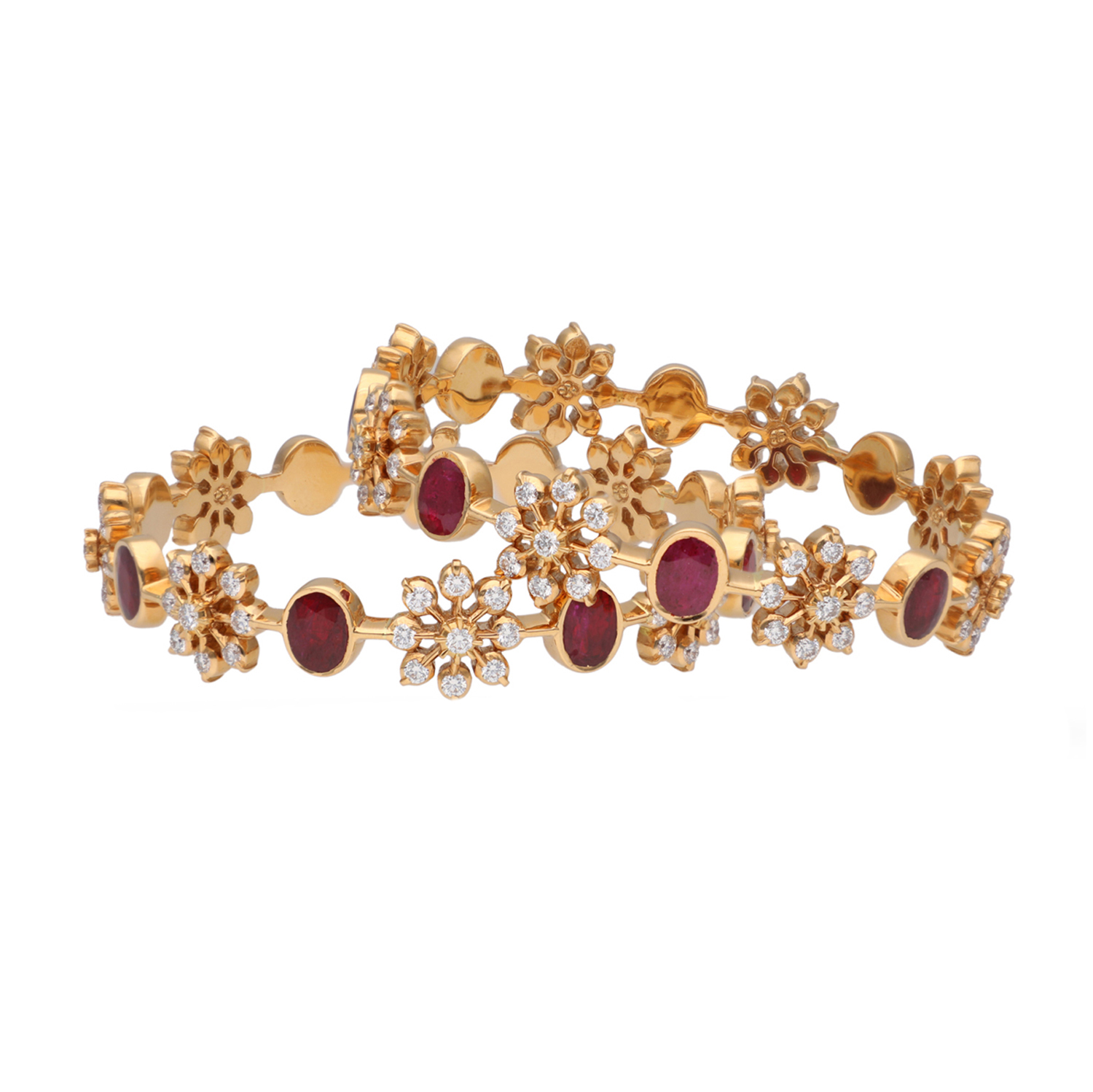 Diamond Bangle Pair Set with Gemstones